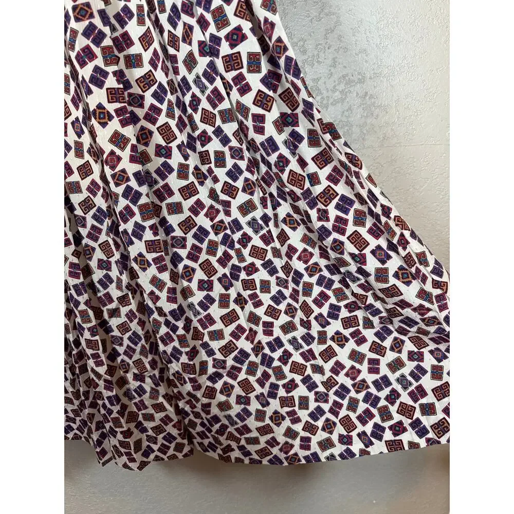 Vintage 80s Geometric Print Midi Dress Collared Structured Secretary Womens 10 - Picture 7 of 9